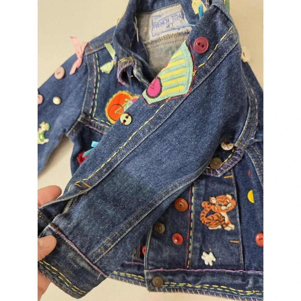 Vintage French‎ Toast Jacket Kids 4T Blue Denim Cycle Champ Rainbow Animals